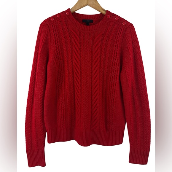 J.CREW Sweaters - J. Crew Perfect Cable-Knit Wool Crewneck Sweater Red Size Medium